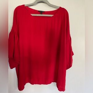 Eileen Fisher Red Silk Blouse 3/4 Sleeve Relaxed Fit